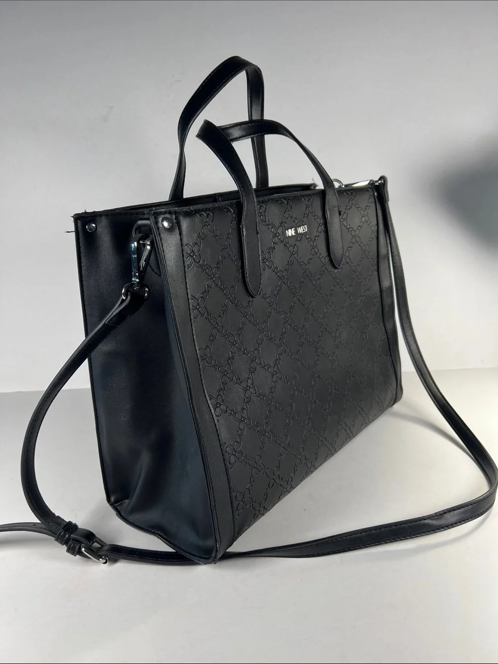 Nine West Black Embossed Satchel with Detachable Strap